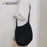 Vintage Knitted Shoulder Bag Women Winter Large Capacity Handbag