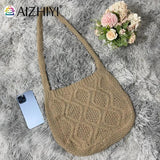 Vintage Knitted Shoulder Bag Women Winter Large Capacity Handbag