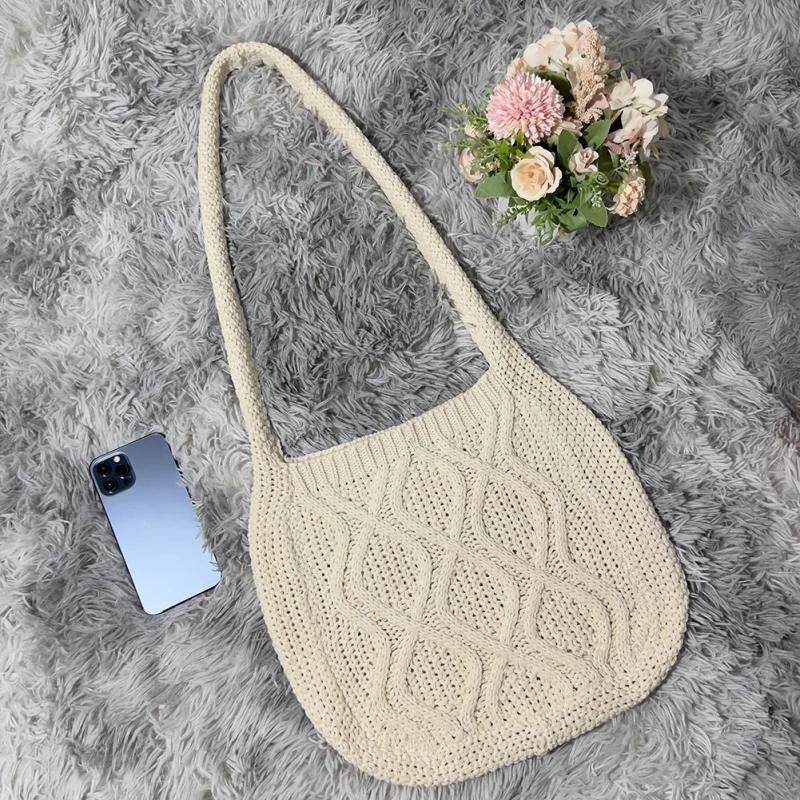Vintage Knitted Shoulder Bag Women Winter Large Capacity Handbag