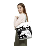 Cat Print Eco Tote Shopping Bag Women Handbag Polyester Beach Bags