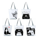 Cat Print Eco Tote Shopping Bag Women Handbag Polyester Beach Bags