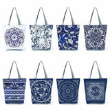 Floral Porcelain Abstract Pattern Shoulder Bag Teen School Book Tote