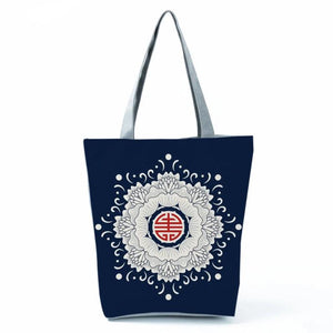 Floral Porcelain Abstract Pattern Shoulder Bag Teen School Book Tote