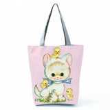 Fox and Chickens Printed Handbag Foldable Beach Shoulder Bag