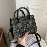 Plaid Crossbody Shoulder Bag Small Square Tote