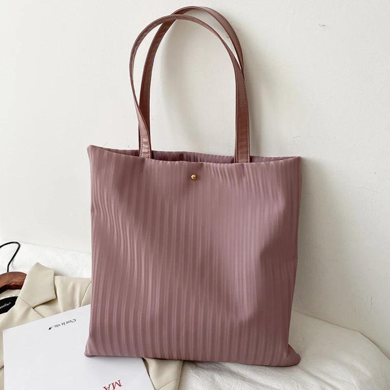 Women PU Handbags Shoulder Bag Large Capacity Tote Bas Solid Striped Travel Bag