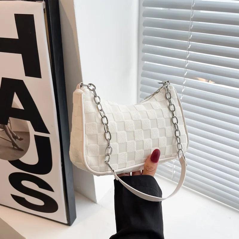 Vintage Canvas Shoulder Bag Solid Zipper Underarm Bags Casual Hobo Shopping Bag