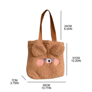 Cartoon Fuzzy Tote Bear Shoulder Bag Large Capacity