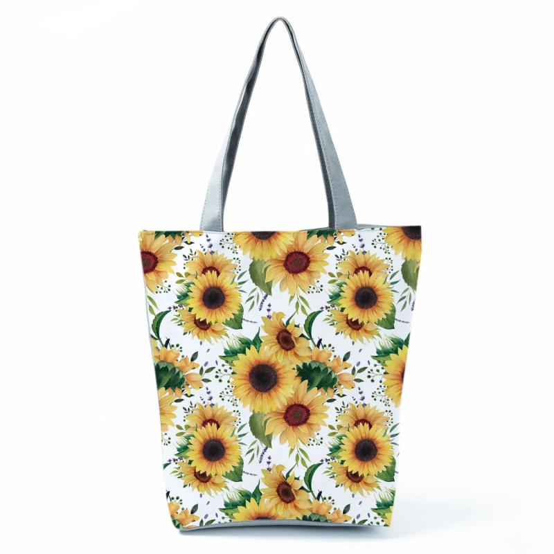 Sunflower Floral Printed Handbags Eco Friendly Women Shoulder Bag