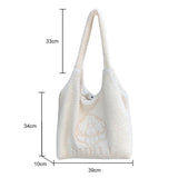 Winter Plush Shoulder Bag Girls Cartoon Embroidery Tote Bag
