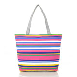 Striped Rainbow Canvas Shopper Bag Tote Women Girls Shoulder Handbag