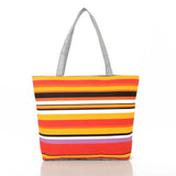 Striped Rainbow Canvas Shopper Bag Tote Women Girls Shoulder Handbag