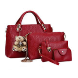 4Pcs/Set Women PU Leather Handbag Shoulder Bag Solid Messenger Tote Pack