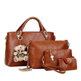 4Pcs/Set Women PU Leather Handbag Shoulder Bag Solid Messenger Tote Pack