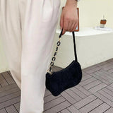 Corduroy Shoulder Bag Women Underarm Handbag Zipper Chain Mori-girl