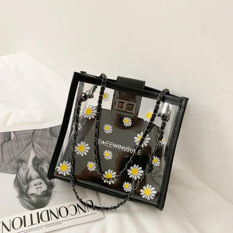 Women's Daisy Shoulder Bags Transparent Jelly Bag Handbags Purse Clutches
