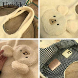 Soft Plush Underarm Bag Large Capacity Fluffy Shopping Bag Bear Pattern