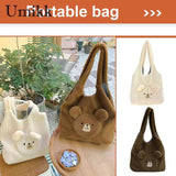 Soft Plush Underarm Bag Large Capacity Fluffy Shopping Bag Bear Pattern