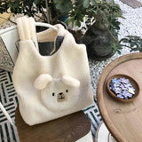 Soft Plush Underarm Bag Large Capacity Fluffy Shopping Bag Bear Pattern