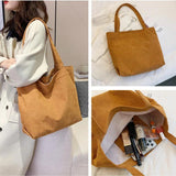 Corduroy Shopping Bag Canvas Shoulder Bag Retro Solid Women's Handbag