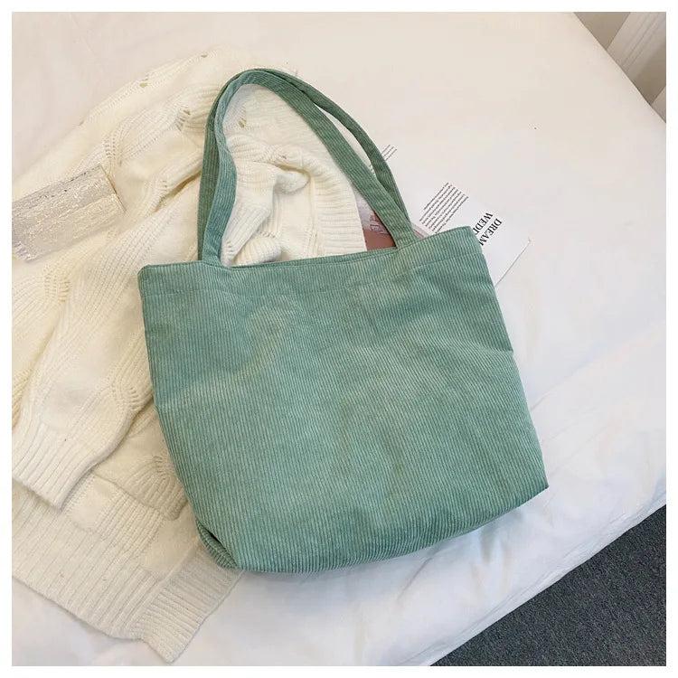 Corduroy Shopping Bag Canvas Shoulder Bag Retro Solid Women's Handbag