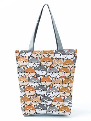 Cat Printed Women Shopping Bag Fabric Shoulder Eco Storage Handbags