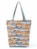Cat Printed Women Shopping Bag Fabric Shoulder Eco Storage Handbags
