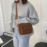 Plush Fabric Women's Crossbody Bag - Small Lambs Wool Fluffy Fur Winter F