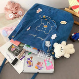 Buylor Corduroy Shopper Bag Bear Shoulder Bags Women Reusable Casual Tote Bag