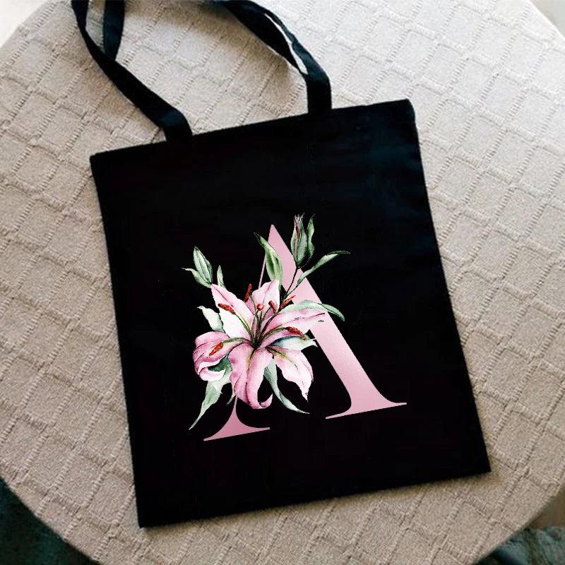 Lily Letter Print Women Shopping Bag Canvas Shoulder Eco Handbag