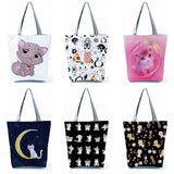Chubby Cat Printed Shoulder Bag High Capacity Eco Friendly Tote