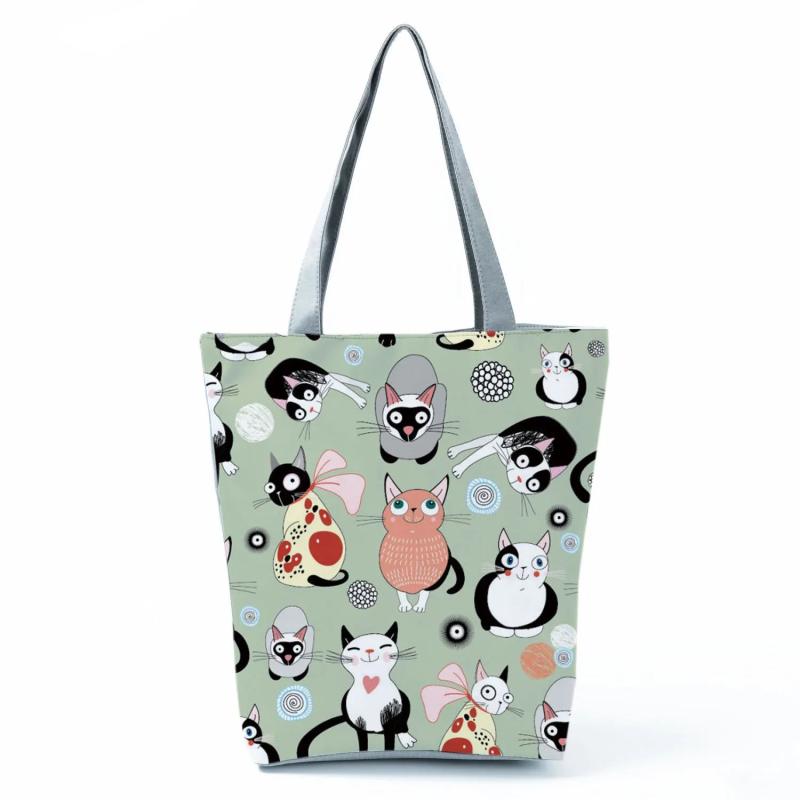 Chubby Cat Printed Shoulder Bag High Capacity Eco Friendly Tote