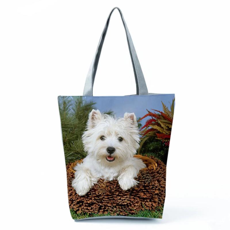 Customizable West Dog Handbags For Women Groceries Pug Retriever Shopping Bags