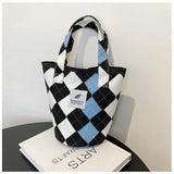 Plaid Women Canvas Shoulder Bag Clutch Purse Handbags Small Tote Bucket Bags