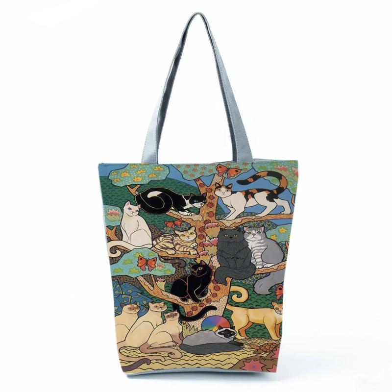Harajuku Printed Reusable Tote Bag Butterfly Shopping Bag High Capacity Handbag