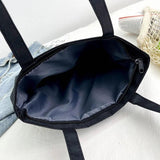 Black Canvas Shopper Handbag Reusable Shoulder Tote Bag