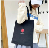 Black Canvas Shopper Handbag Reusable Shoulder Tote Bag