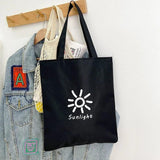 Black Canvas Shopper Handbag Reusable Shoulder Tote Bag