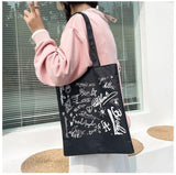 Black Canvas Shopper Handbag Reusable Shoulder Tote Bag