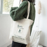 Canvas Tote Shoulder Bag Cotton Shopping Bags for Women Champagne Double Strap