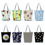 Daisy Floral Print Handbags Foldable Portable Shopping Bags Travel Beach Outdoor