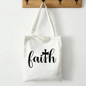 Faith Printed Women Canvas Shoulder Tote Bag Christian