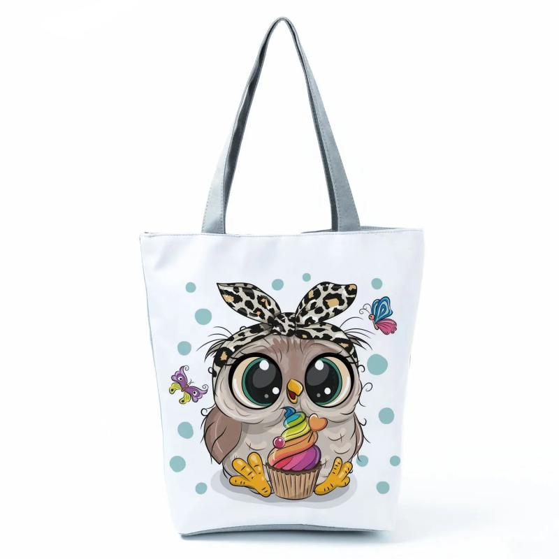 Owl Graphic Printing Shoulder Bags Big Size Handbags Portable Female Travel Bag