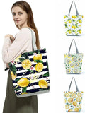 Lemon Printed Handbags Eco Reusable High Capacity Women Striped Shopping Bag