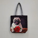 Pug Printed Handbag High Capacity Eco Reusable Shopping Bag Women Travel Tote
