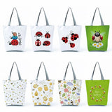 Cartoon Bee Ladybug Print Tote Bag Foldable Shopping Handbag Beach Bag