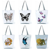 Butterfly Print Cartoon Handbags Floral High Capacity Shopping Bag