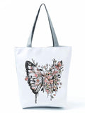 Butterfly Print Cartoon Handbags Floral High Capacity Shopping Bag