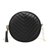 Women's Round Crossbody Bag with Tassel Leather Purse