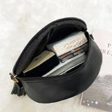 Women's Round Crossbody Bag with Tassel Leather Purse